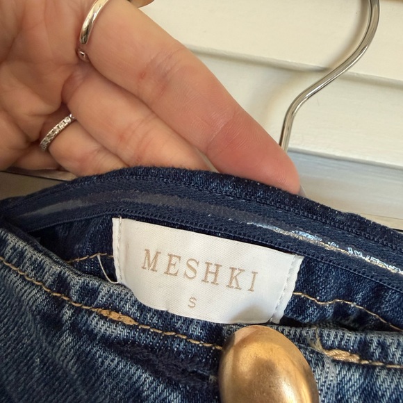 Meshki Lennox Strapless Denim Button Up Top in Dark Blue - Picture 6 of 6